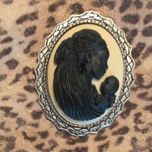 Black and Cream Cameo Brooch